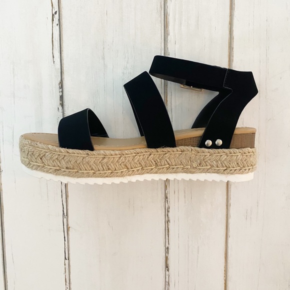 Soda Shoes Black Bryce Espadrille Platform Sandals New Without Box - Picture 2 of 9